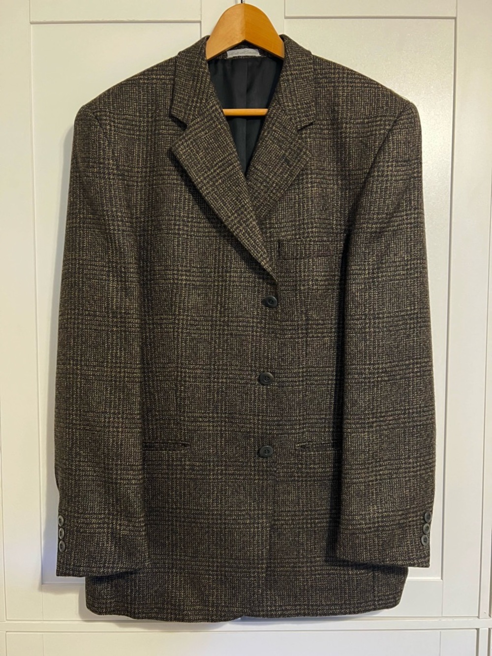 BACHRACH 100% Wool Blazer Sz 42 T Black Brown Sport Coat Jacket 3 Button Office